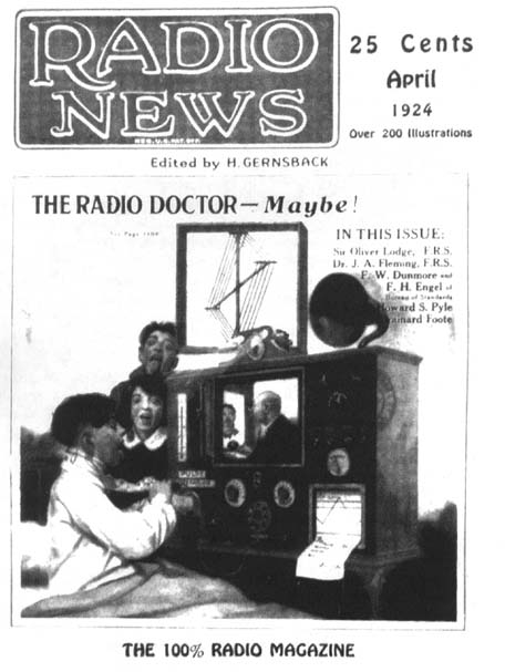 Old newspaper clipping of the first mobile health tech adoption, doctor and patient communicating through a radio